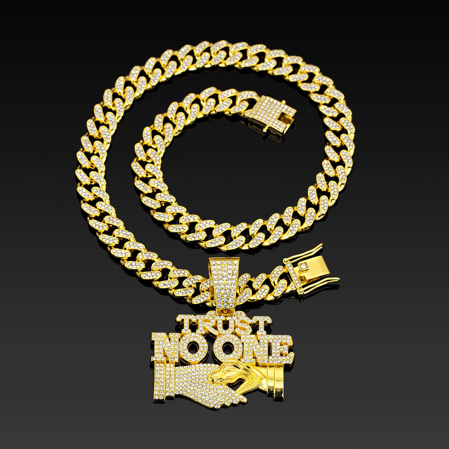 Европейские и американские сплавные аксессуары, хит продаж, кулон TRUST NO ONE с инкрустацией бриллиантами, мужская персонализированная модная кубинская цепь в стиле хип-хоп 50cm