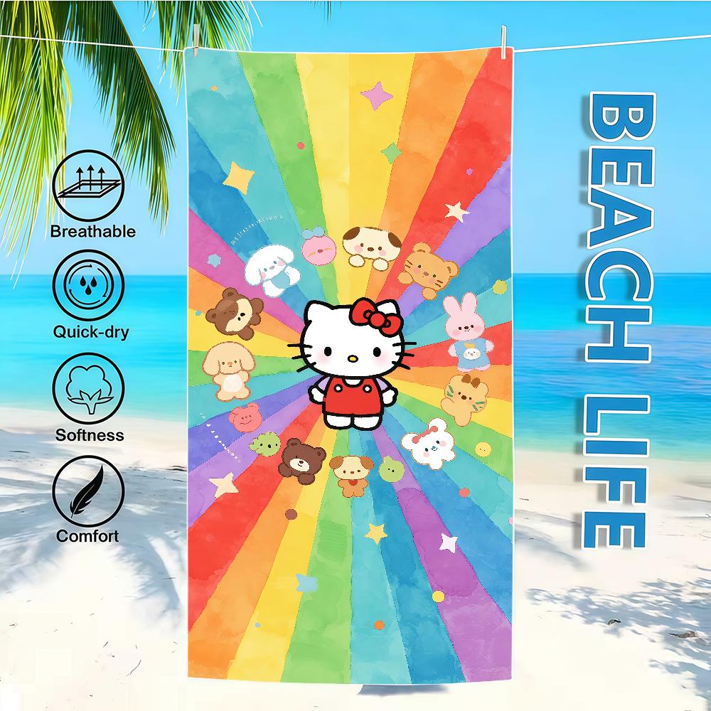 

Rainbow Towel Textile Bathrobe Beach H-HelloS-ES Quick-Drying Lightweight Portable Camping SRO Swim K-KittyS-ES Pool Travel W30*H60(CM)