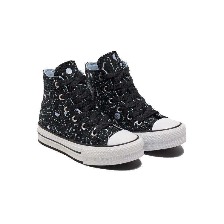 Converse Eva Lift High Top Kids Canvas Shoes Kids Sneakers Black Blue 672117C