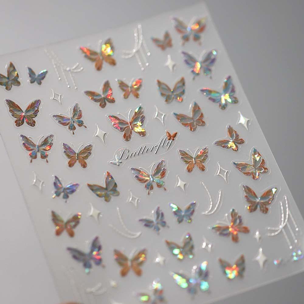 Nail Accessories Bronzing Butterfly Nail Decals White Stars Butterfly Nail Decorations  Nail Salon