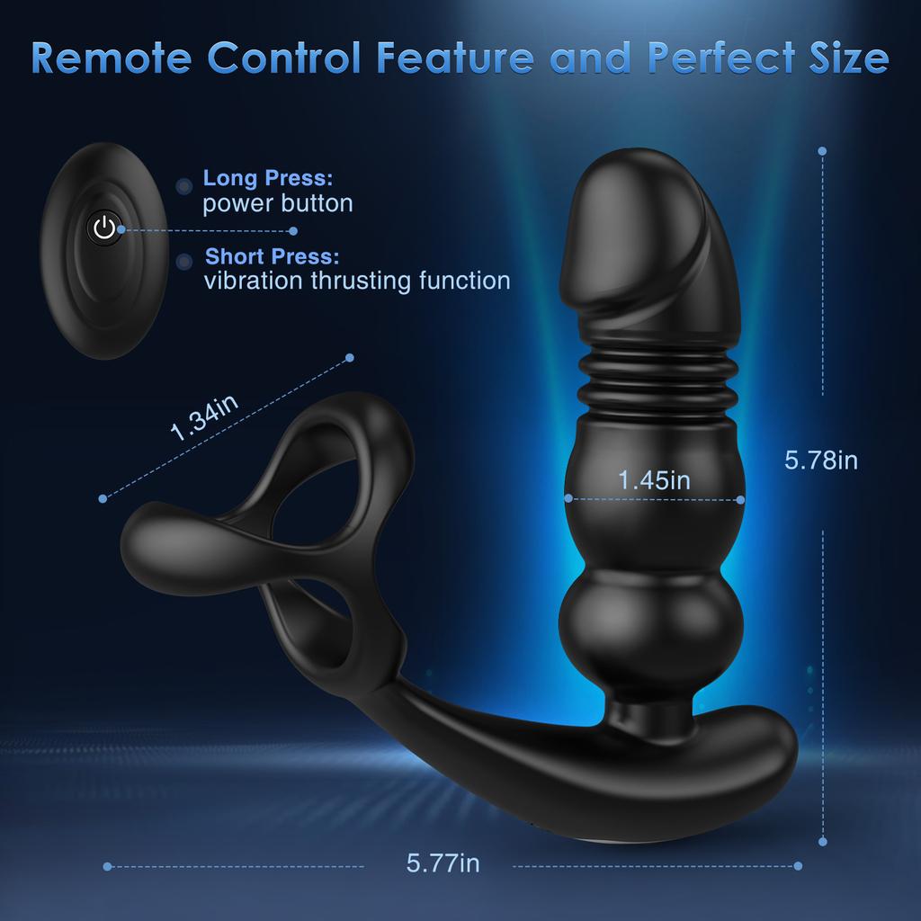 Male Anal Plug Thrusting Vibrator with Penis Ring Butt Plug Sex Toys for Men Prostate Massage Soft Silicone Rechargeable Insert Masturbator Waterproof