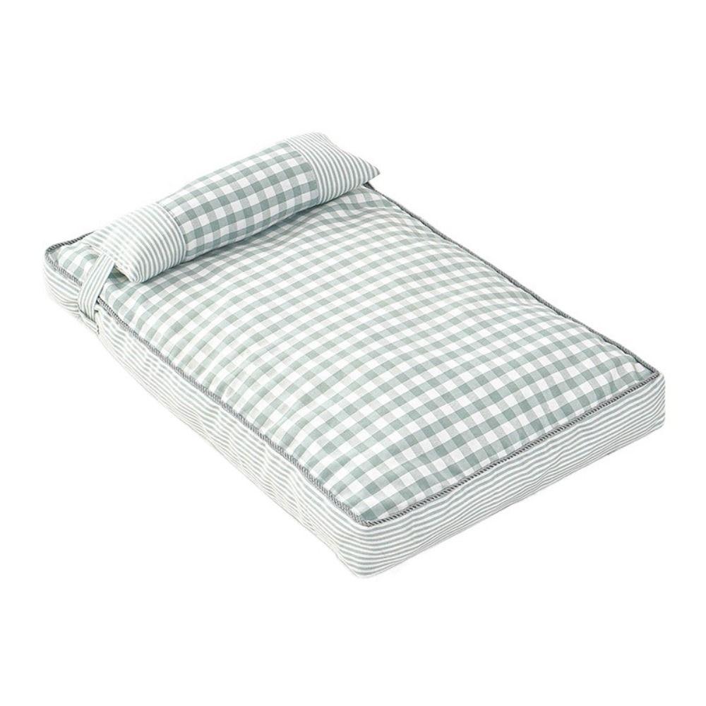 Washable Plaid Dog Bed with Pillow Comfortable Removable Thickened Dog Sofa Mats Soft Cloth/PP Cotton Dog Deep Sleeping Cushion