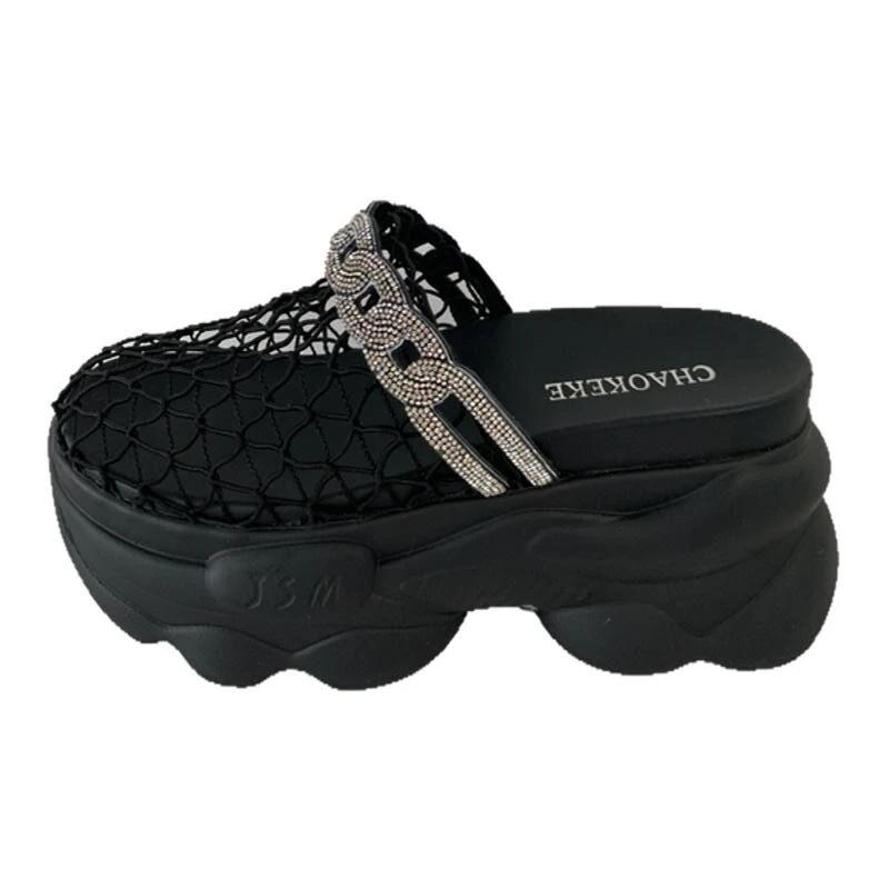 

Fashion Female Shoes 2025 New Mesh Women s Closed Toe Slippers Platform breathable Crystal Sandals Outdoor Summer Casual Rome Slippers 39