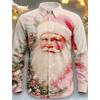 Christmas Santa Claus Casual Men's Button Up Shirt Long Sleeve Christmas theme Shirt Collar Button Up 3D Print Thin Polyester