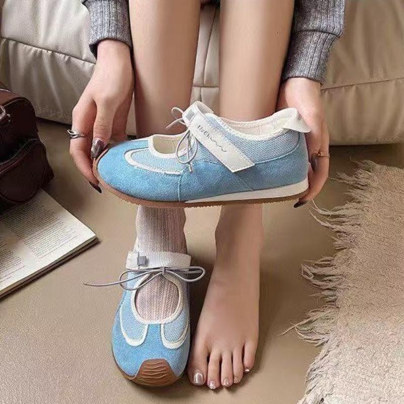Women's Shoes Spring and Summer Lace-up New Color Matching Casual Sports Shoes Flat Heel Retro Student