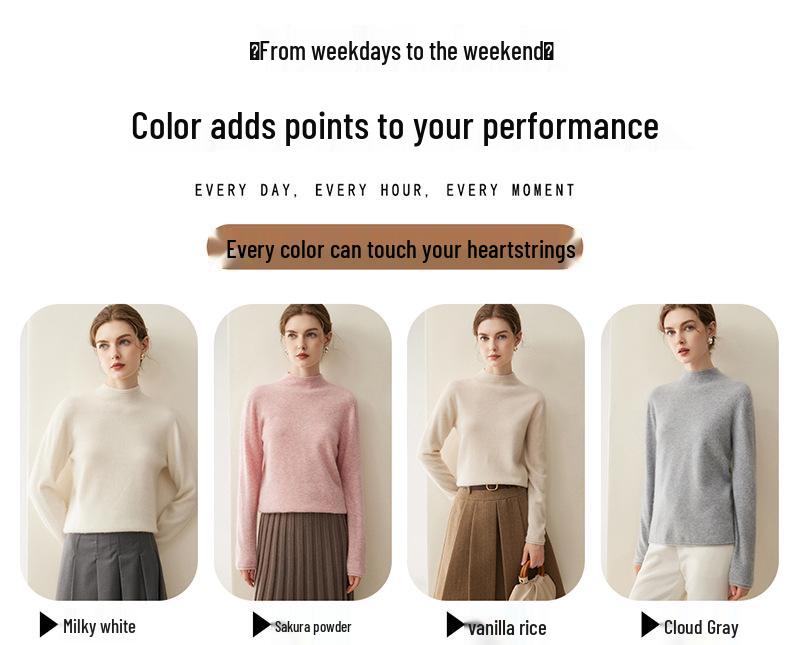 Pure Cashmere Half-High Collar Sweater: Autumn/Winter Loose Knit Base Layer