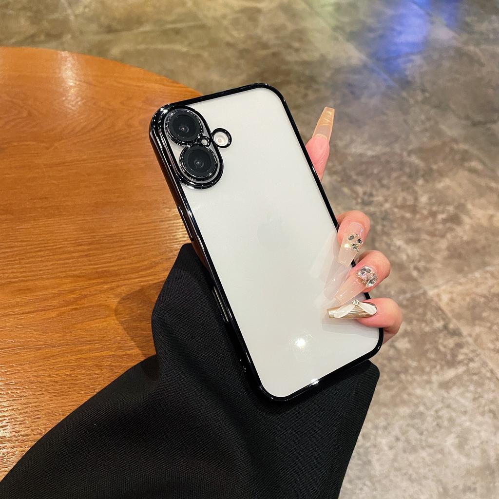 Full Lens Protection Case for iPhone 16 15 14 13 12 11 Pro Max Case Luxury Plating Transparent Silicone Soft Cover for 16 ProMax