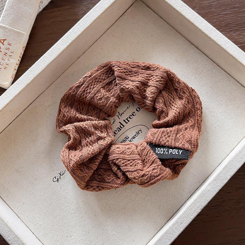 Retro pattern large intestine hair band women's knitted French solid color cloth hair rope coffee head rope hair