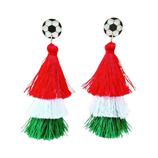 

1 Pair Drop Earrings Sports-Themed Baseball Football Basketball Style Lightweight Soft Layered Tassels Red White Green Earrings Cheer Accessories B