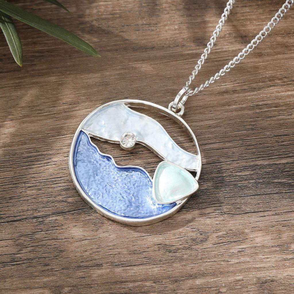 New Color Painting Oil Round Hollow Wave Beach Pendant, Summer Small Fresh Women's Versatile Necklace
