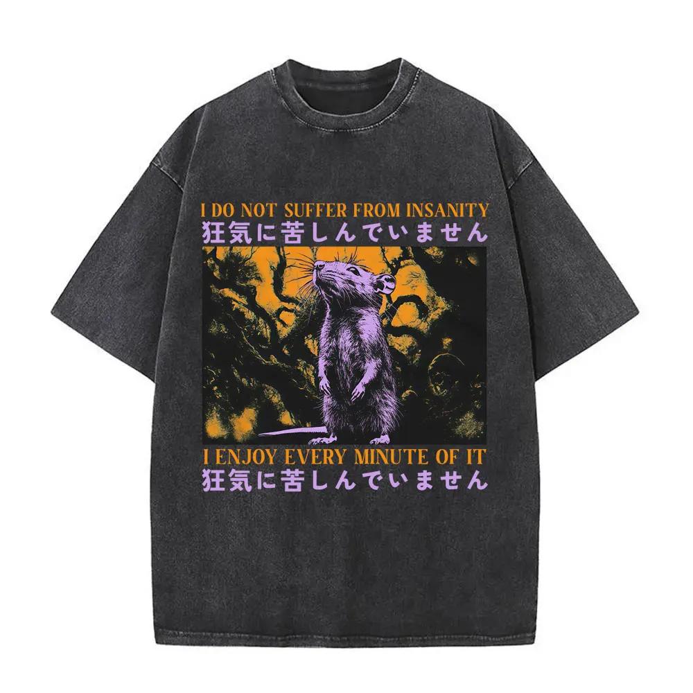 Talloze Gruwelen Wachten Maar Ik Blijf Trouw Aan De Kaas T-shirt Grappig Japanse Stijl Muis Rat Retro Gewassen T-shirt Unisex