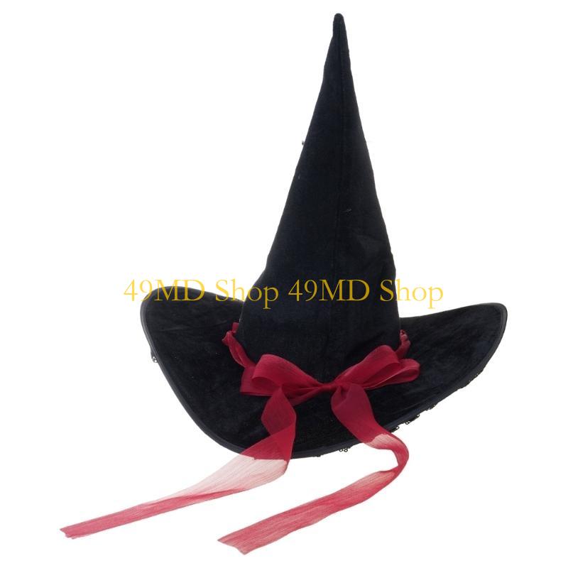 49MD Witch Pointed Hat Halloween Hat Bandage Butterfly Wizard Hat Comfortable Wear