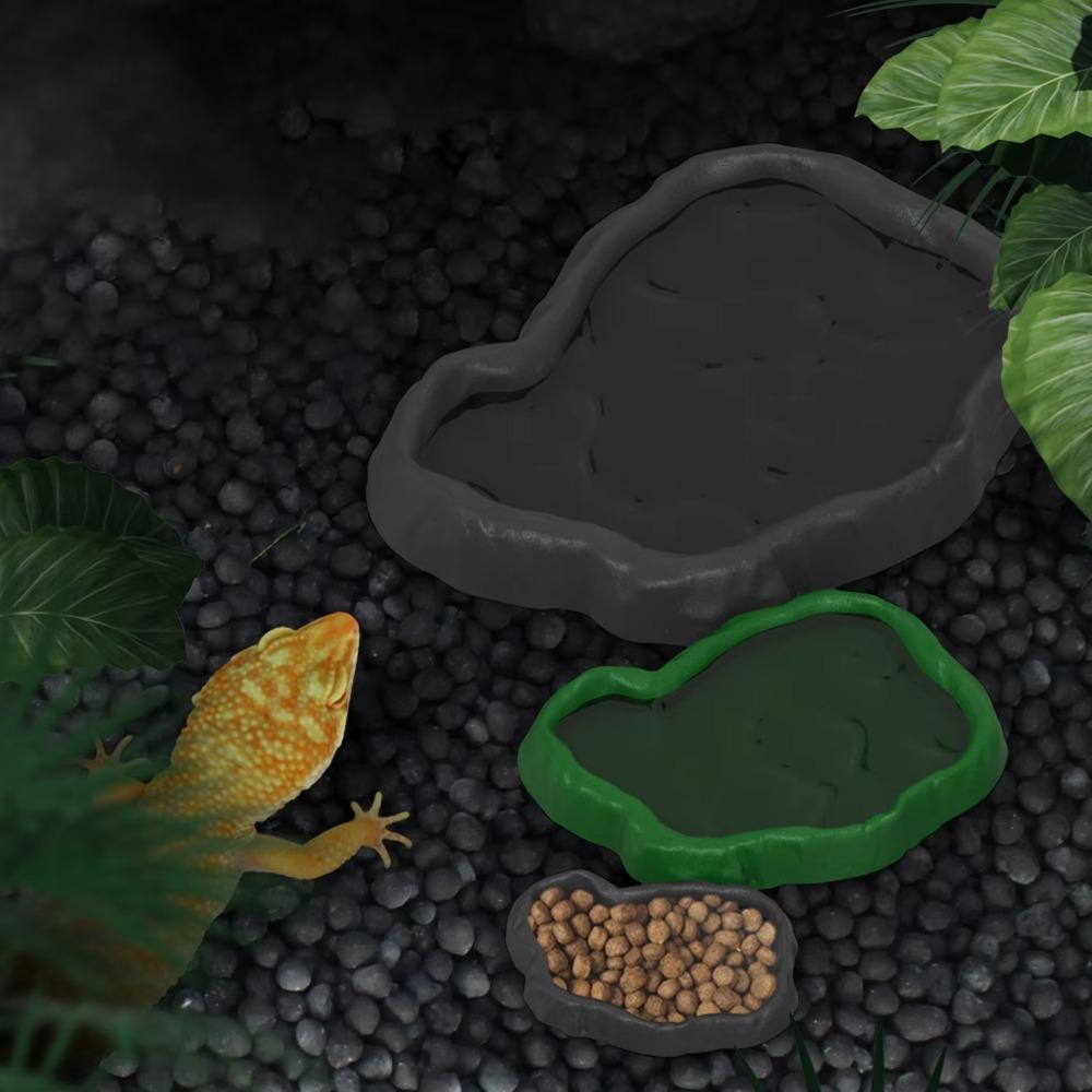 Imitation Rock Design Reptile Feeder Bowl ABS Resin Feeding Bowl Dish Tortoise Lizard