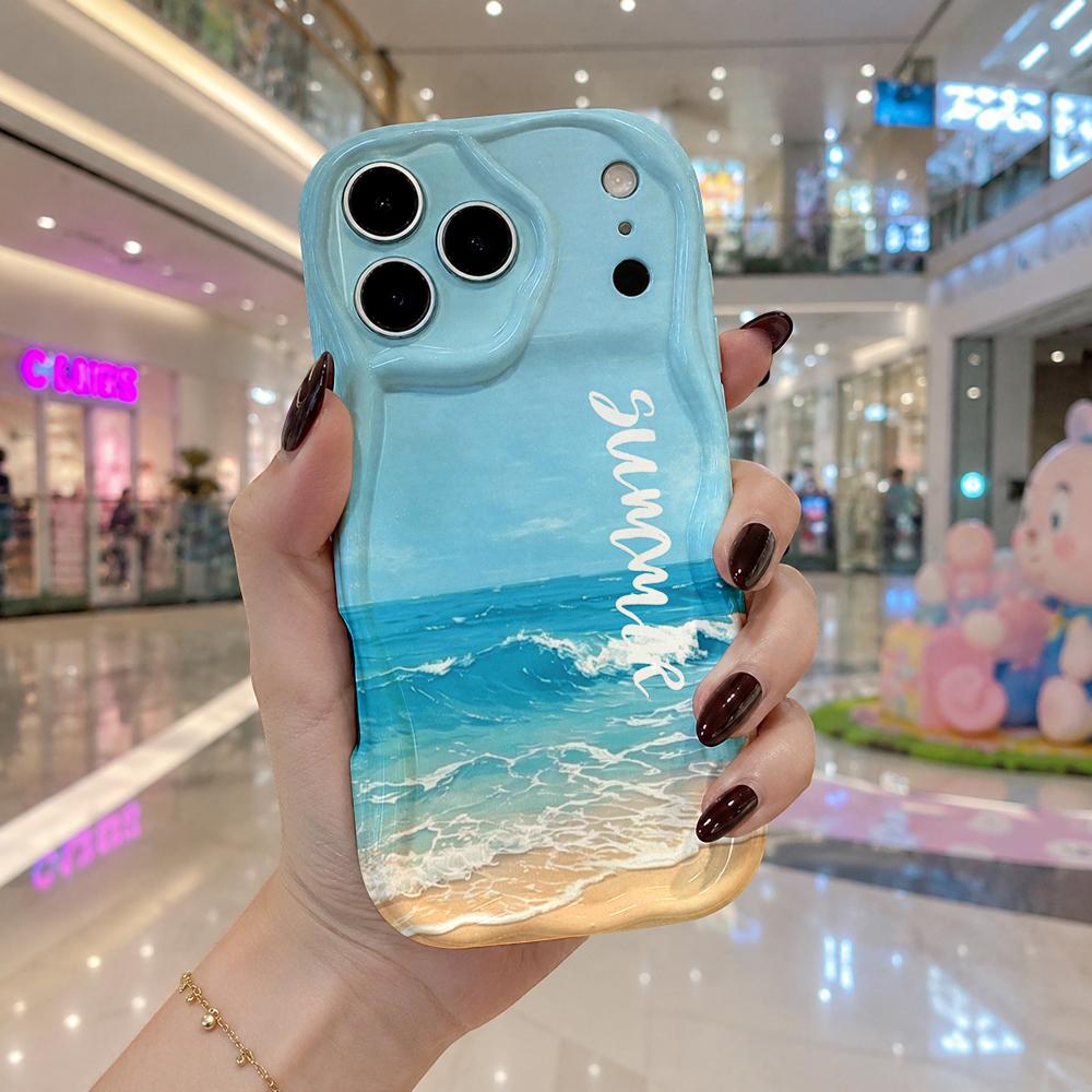 Ocean Wave Beach Summer Script Wavy Edge Phone Case For iPhone 17 16 15 14 13 12 11 8 7 Plus Pro Max Sea Theme Slim Cover