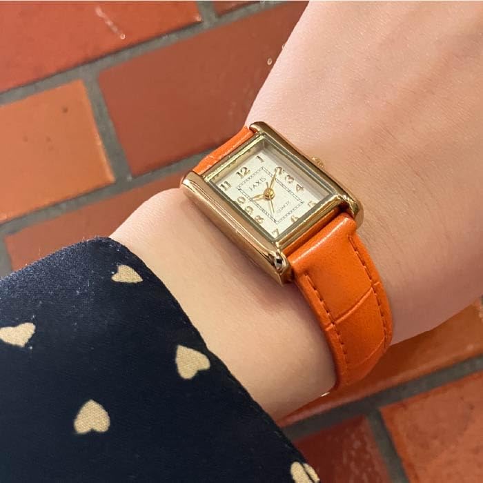Rectangular Crocodile Embossed Watch with Arabic Numerals for J-AXIS Classical, Elegant, Easy-to-Read (Suitable Students)