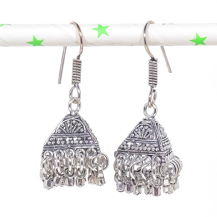 

Натуральные индийские серьги Jhumki с драгоценным камнем, серебряные серьги в стиле Бали, 1,65 дюйма, P4W87