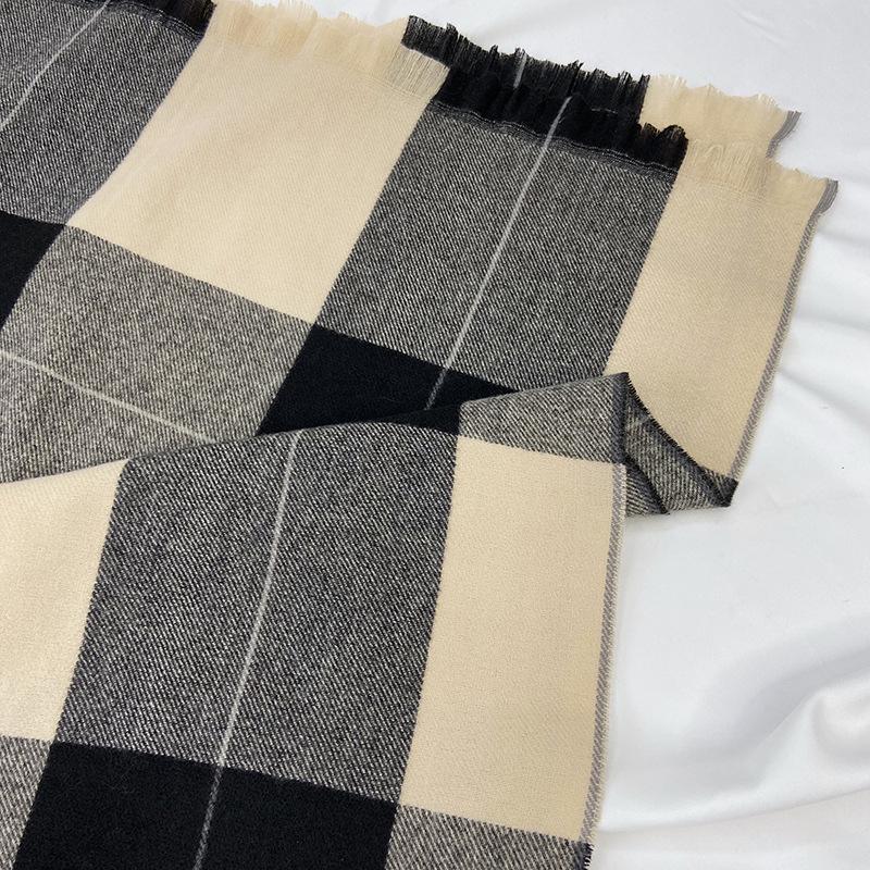 Autumn And Winter Scarf Women'S Versatile Long Style Imitation Cashmere Retro Large Grid Tassel Scarf Shawl