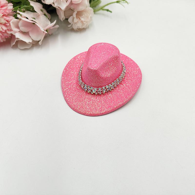 Mini Neon Glitter Cowboy Hat Hair Clip Glowing Disco Party Decoration Accessories 10 cm Holographic Party Disco Supplies