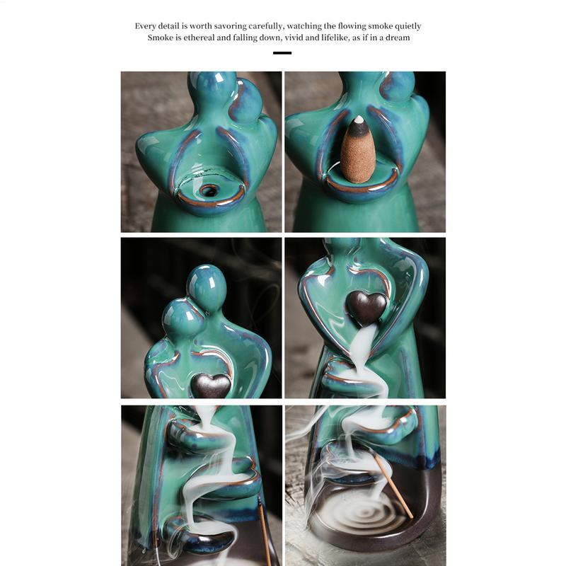 Lover Couple Ceramic Sandalwood Backflow Incense Burner Home Decor Waterfall Incense Burner Valentine's Day Gift