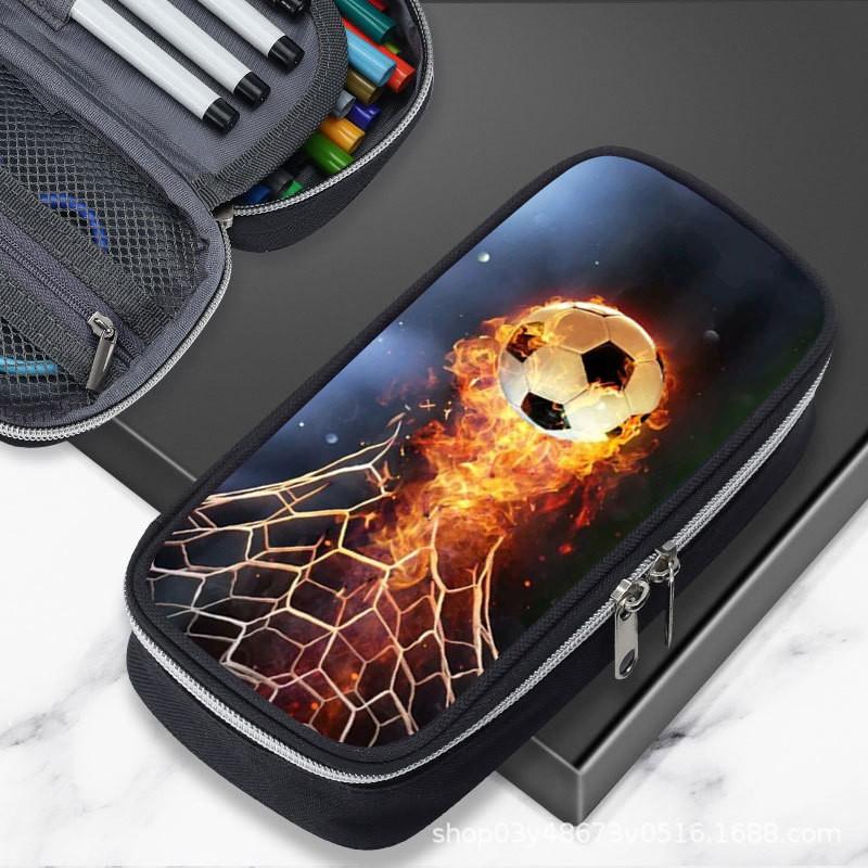 Large Capacity Football-Themed Pencil Case Boys Teens School Supplies Sporty Stationery Bag Casual Unisex