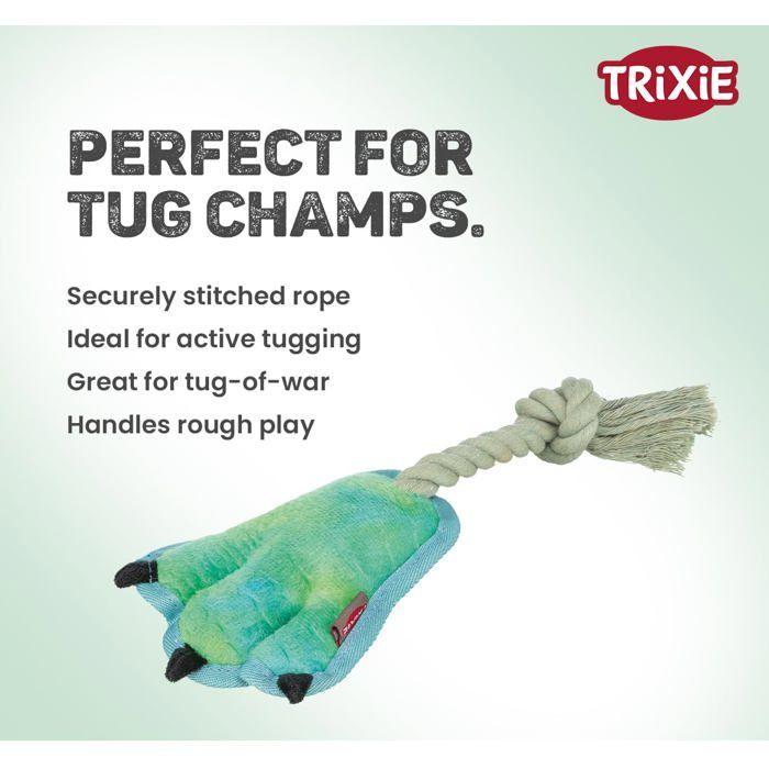 Jouet en peluche pour chien - TRIXIE - Patte en peluche - Corde durable - 22 cm - Vert clair - Silencieux