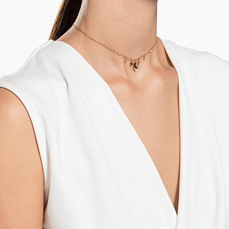 Swarovski Symbolica Faux Crystal Stone, Rose Gold Tone Plated Necklaces Womens Black
