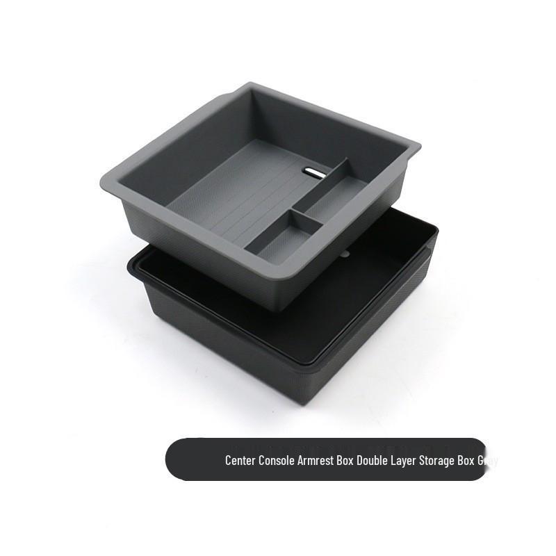 Double-Layer Storage Box & Glasses Holder for Tesla Refreshed Model Y/M3/YL Center Console