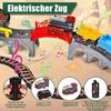 JONRRYIN Elektrische Eisenbahn: 259 Teile Dino Zug Set mit Zug, Straßenfahrzeugen, Rennstrecke. Geeignet für Kinder von 2-7 Jahren