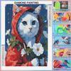 DIY Full Drill Diamond Painting Kit Cute Cat In Red Hood Floral Rhinestone Art Canvas for Cozy Home Decor Gift and Wall Art Supplies