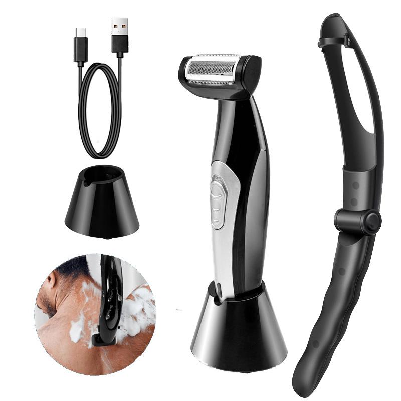 Waterproof Rechargeable Body Hair Trimmer Electric Back Shaver USB Men's Full Body Shaver Removable Handle
