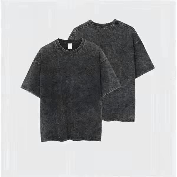 T-shirt Unisex Manica Corta Girocollo Lavaggio Vintage Colore Unico Vestibilità Larga Cotone Pesante Casual da Pendolare Top a Maglia Pullover Estivo per Uso Quotidiano Camicetta