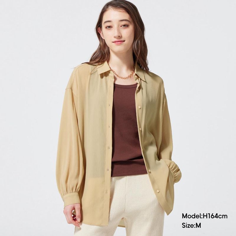 

Can Be Worn Alone for Outwear Loose Full of Oversized Perspective Long Sleeves Shirt Light yellow M