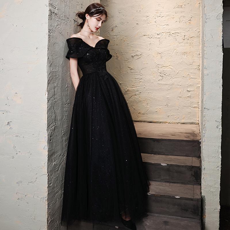Black Evening Dress High End Skirt Light Dress Black Dress Host Sexy Strapless Dress