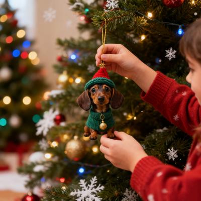 Yousheng 1/7Pcs Christmas Acrylic Dachshund Hanging Decoration Car Rearview Mirror Xmas Tree 2D Flat Santa Hat Dog Hanging Ornament Holiday Party