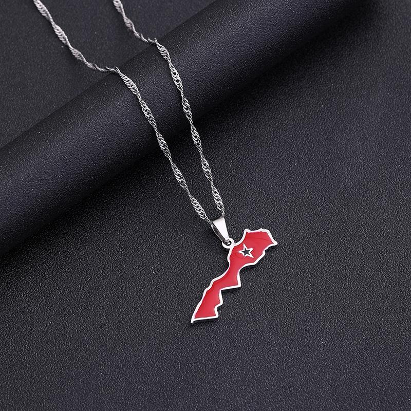 

Ретро Ожерелье с картой Марокко из титановой стали класса люкс с эмалью