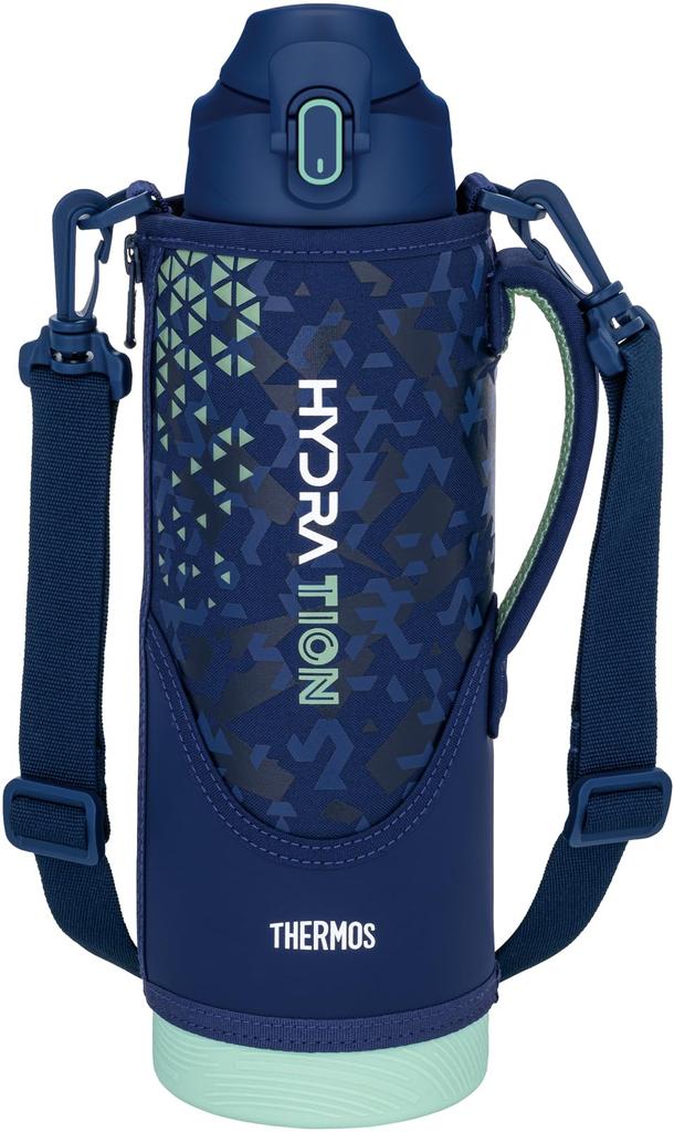 Thermos Vacuum Insulated Sports Bottle, 1.5L, Navy Mint, Keeps Drinks Cold, Kids' Size, Includes Pouch, and Comfortable Shoulder Strap, FJS-1500F NVMT