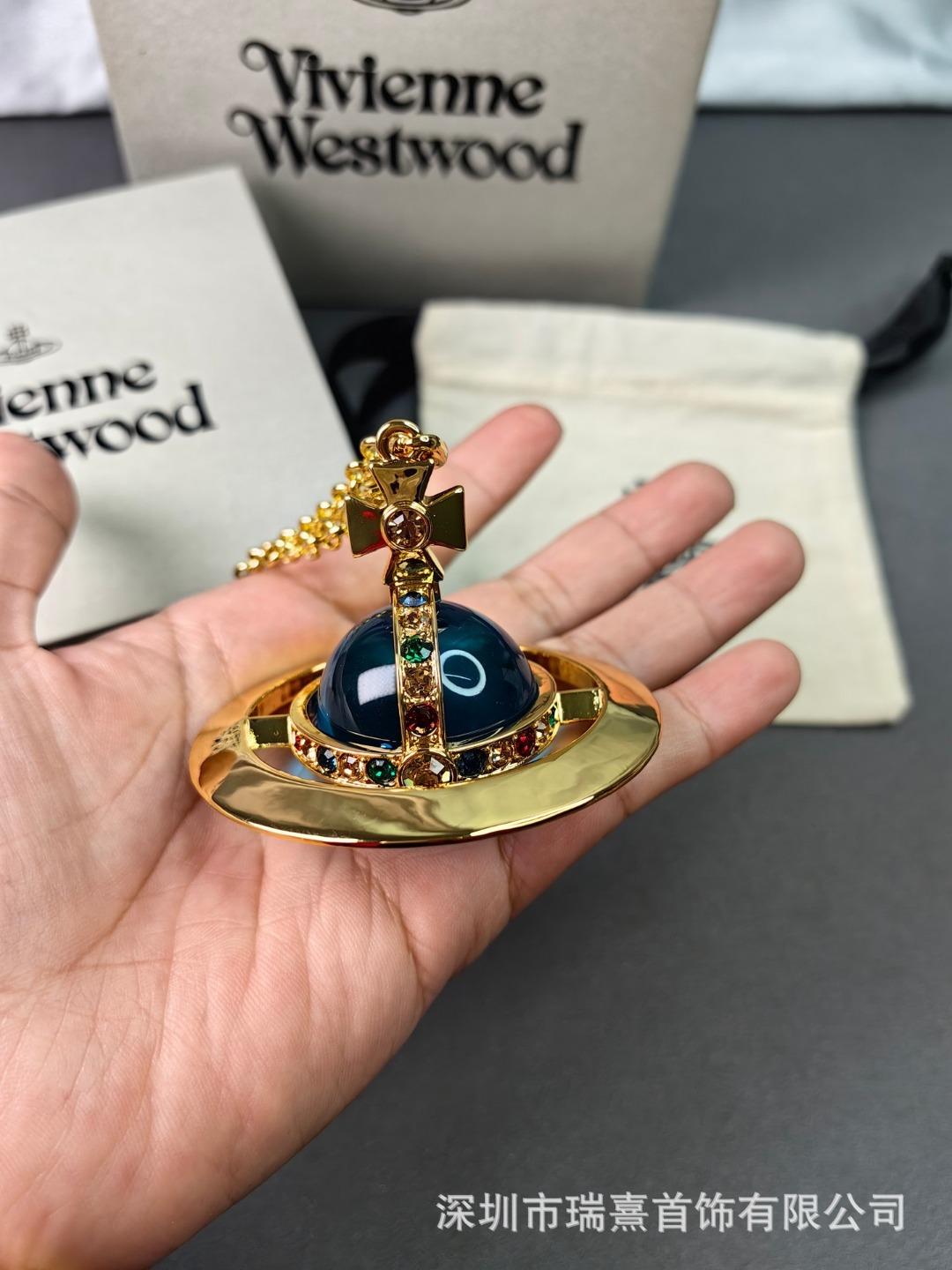 High version Queen Mother West oversized 30MM giant ball three-dimensional Saturn planet necklace high-end classic sweater chain women