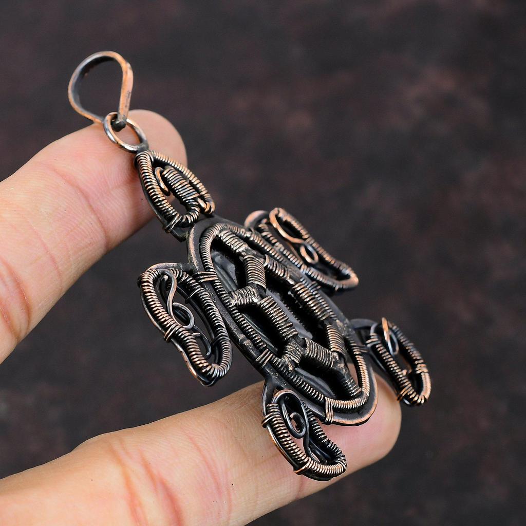 Psilomelane Pendant Copper Wire Wrapped Gemstone Pendant Tortoise Pendant Copper Jewelry Handmade Pendant Gift For Him Wire Wrapping Jewelry