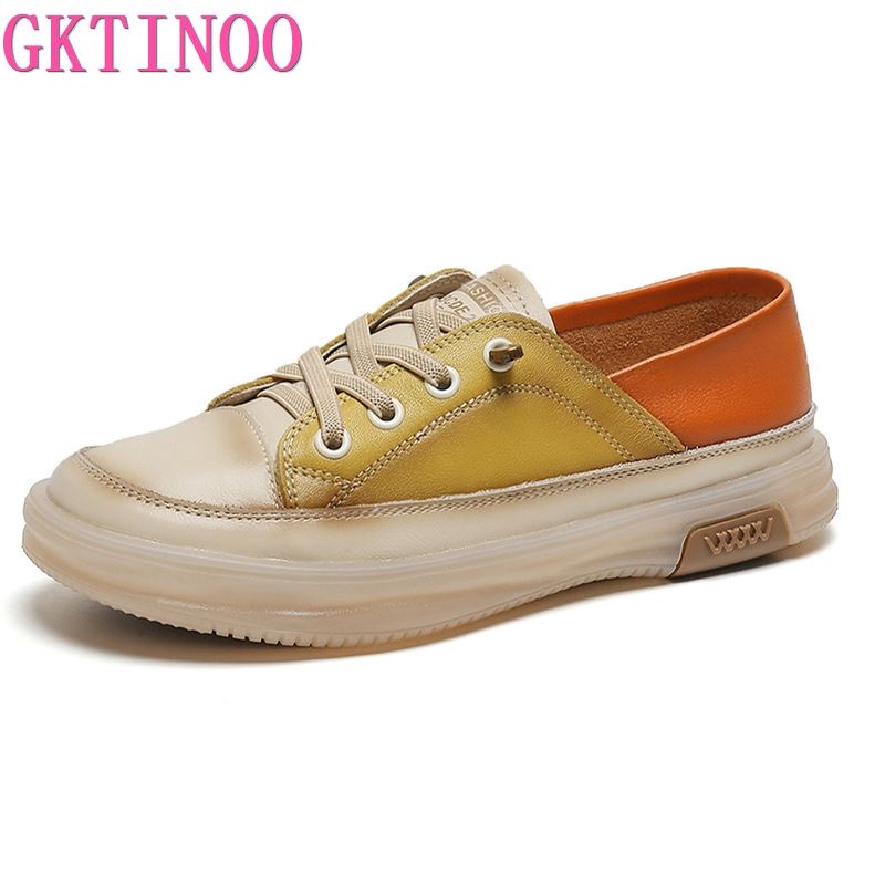 Fashion GKTINOO Genuine Cow Leather Women Sneakers Plus Size Spring Autumn Ladies Casual Shoes Retro Vulcanized Woman Summer Loafers