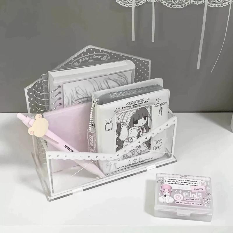 1pcs Polka Dot Envelope Series Acrylic Storage Rack, Lace Bow Multi-purpose Kawaii Organizer Tray For Collecting Merch & Desk