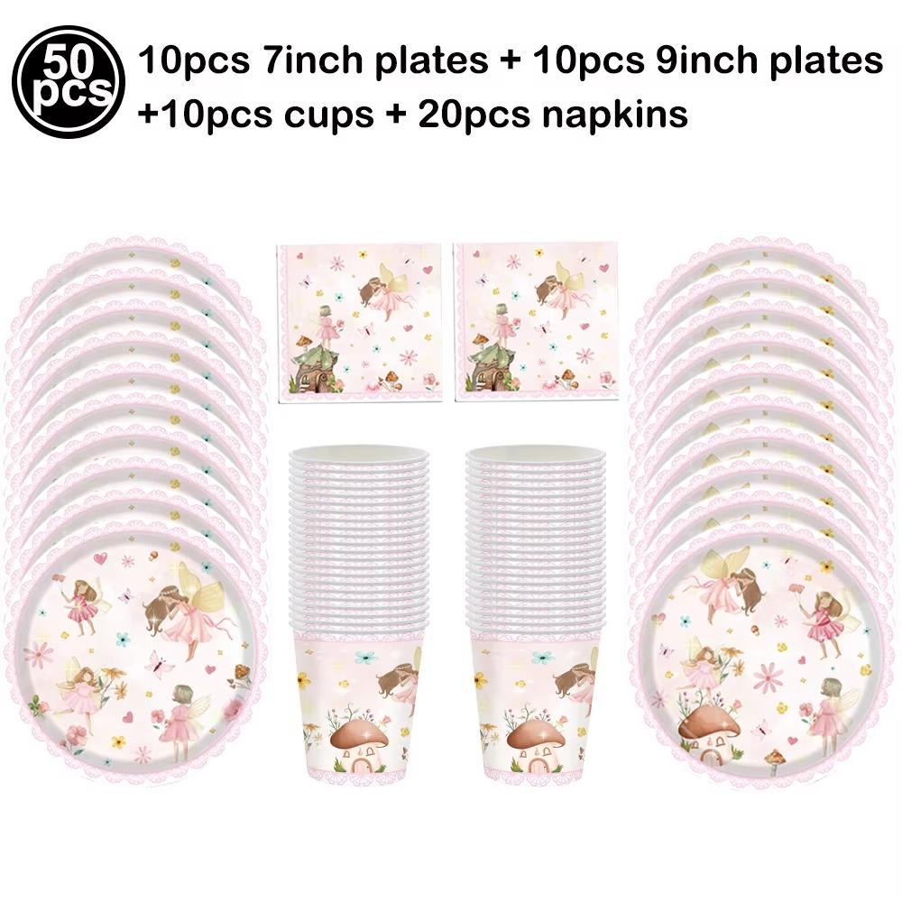 Pink Butterfly Flower Fairy Theme Disposable Tableware Plates Cups Napkins Girls Birthday Party Wedding Baby Shower Decor