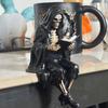 Yousheng Halloween Reading Book Skeleton Figurine, Spooky Reading Devil Resin Sculpture, Gothic Black Robe Grim Reaper Statue for Home