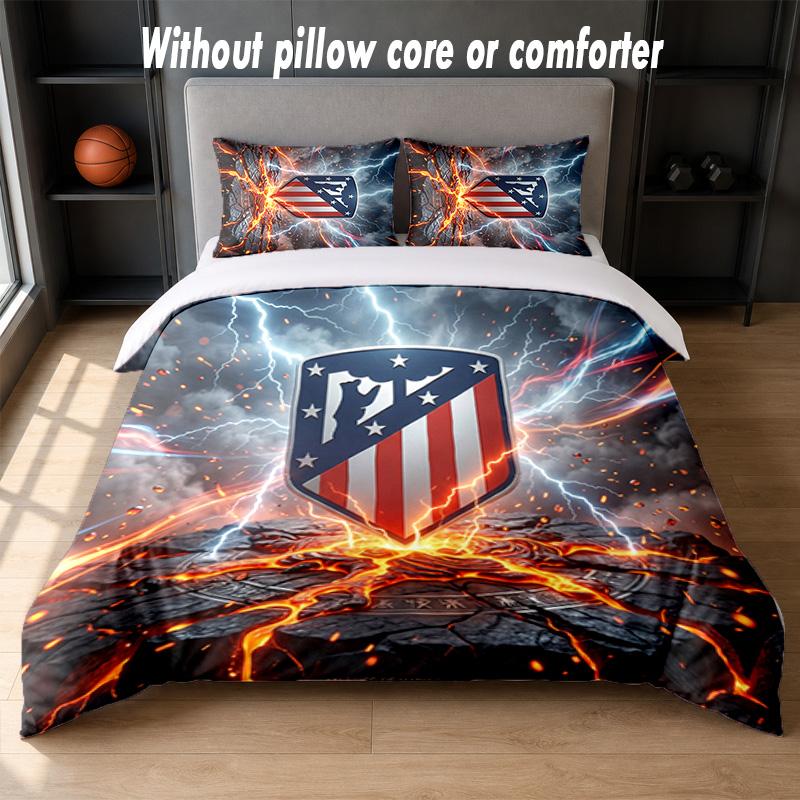 Set Biancheria da Letto Design Atletico Madrid 1 Copripiumino + 2 Federe Morbido Traspirante Biancheria da Letto per la Casa