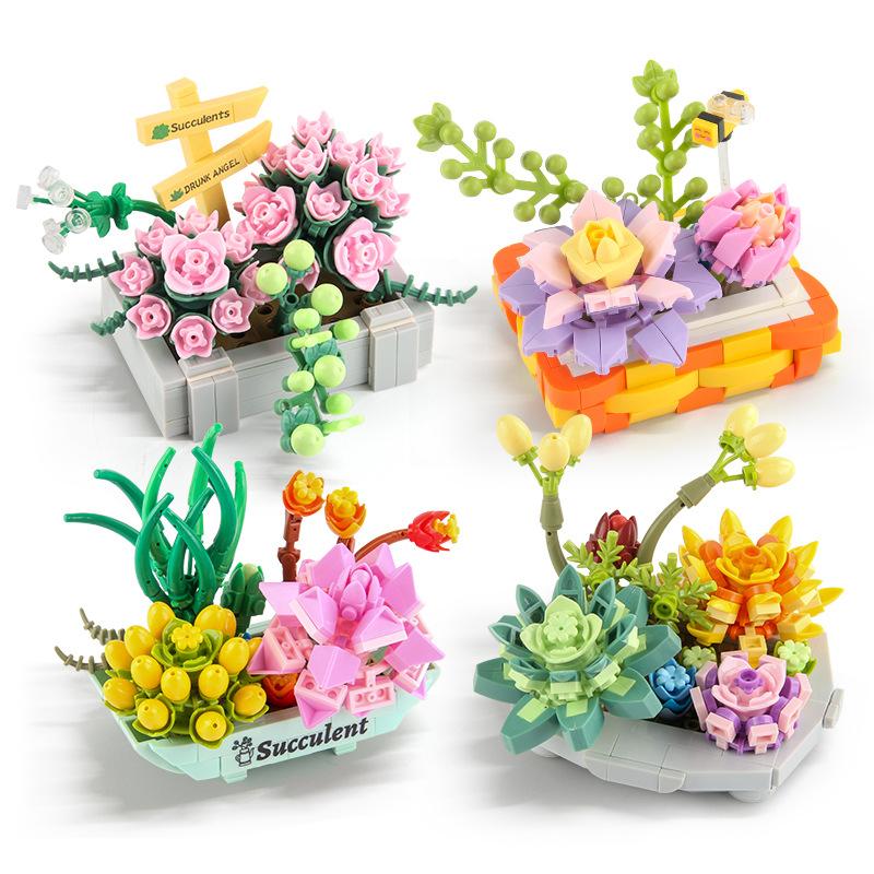 Children'S Building Block Toys Building Block Potted Plants Building Block Flowers Diy Assembly Small Particles Building Block Flower Set