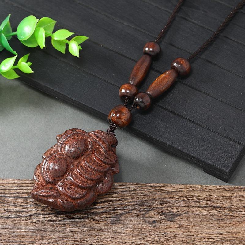 Hand-carved Mahogany Necklace Retro Femininity Long Autumn and Winter Sweater Chain Cotton and Linen Accessories