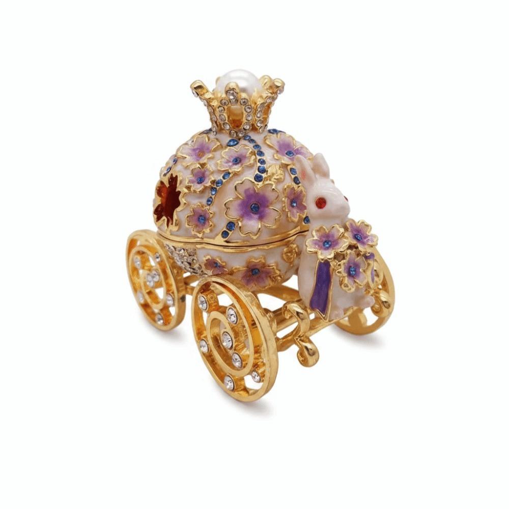 Bunny Pumpkin Carriage Crown Ring Holder Mini Size Metal Enamel Jewelry Box  Wedding Proposal Gift