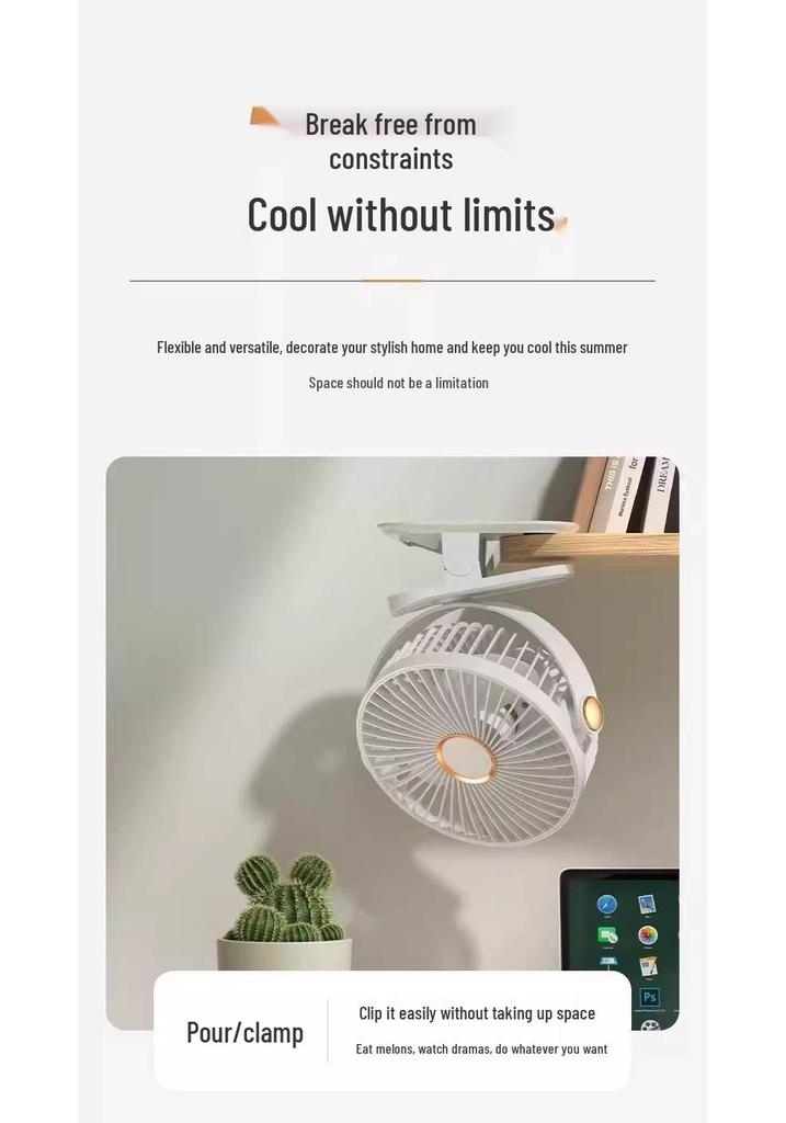 Compact Clip-On USB Rechargeable Fan: Quiet and Portable for Office, Dorm, Stroller, or Bed Use