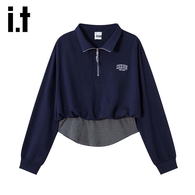 izzueit Women s College Style Faux Two-Piece Embroidered Long Sleeve Top L