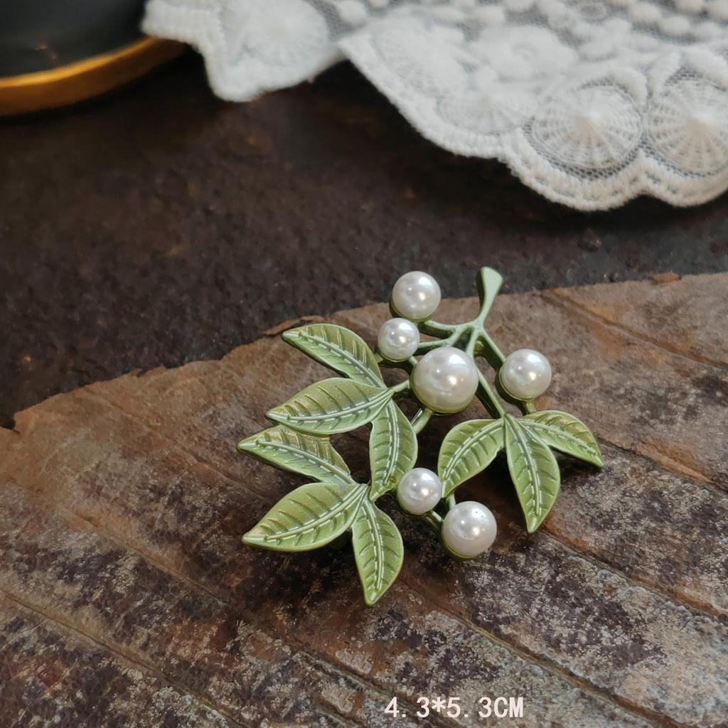 Handmade Vintage Lily of the Valley Enamel Leaf Brooch Pin