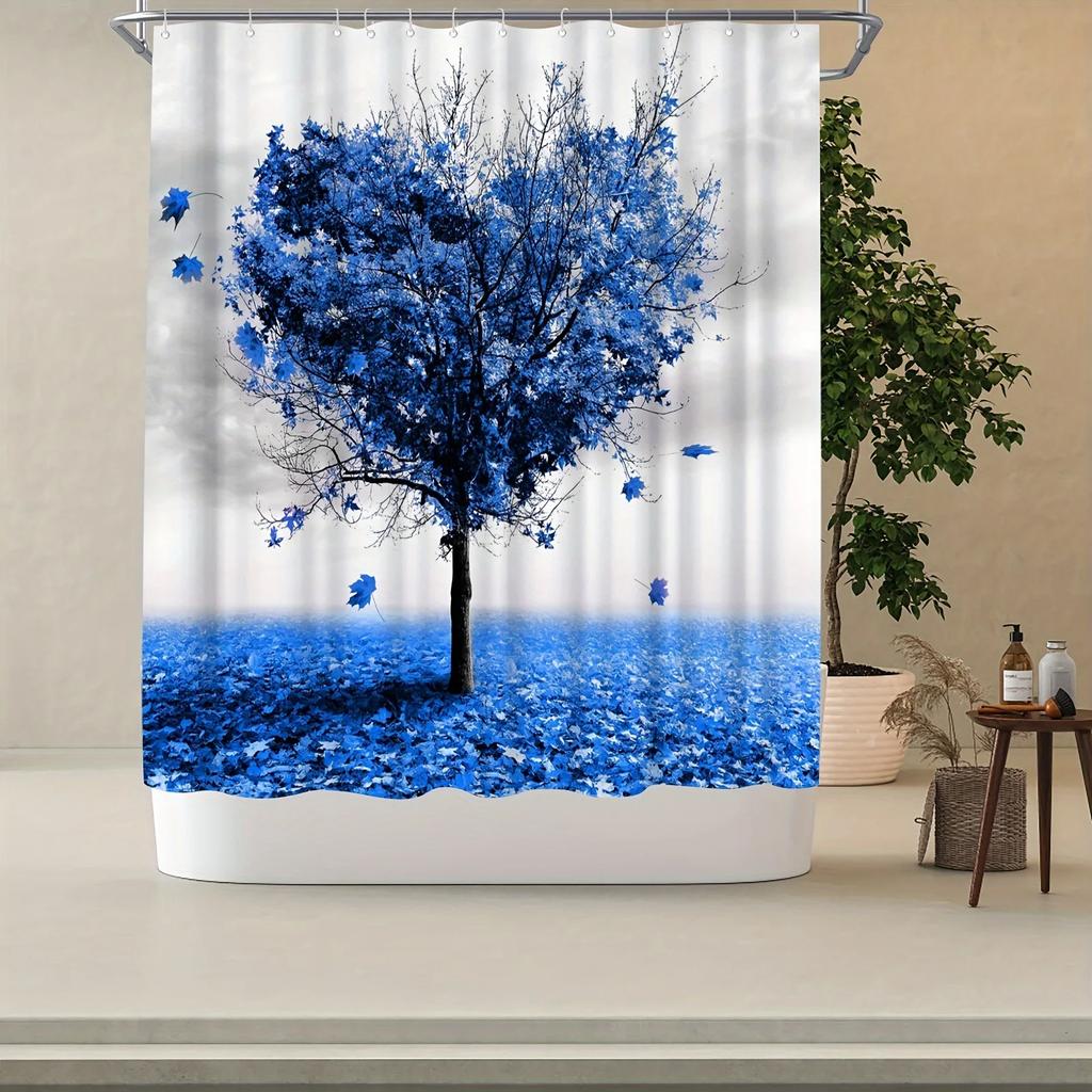 [Polyester Love Heart Shower] 72X72Inch Polyester Love Heart Tree Shower Curtain - Blue Bathroom Decor